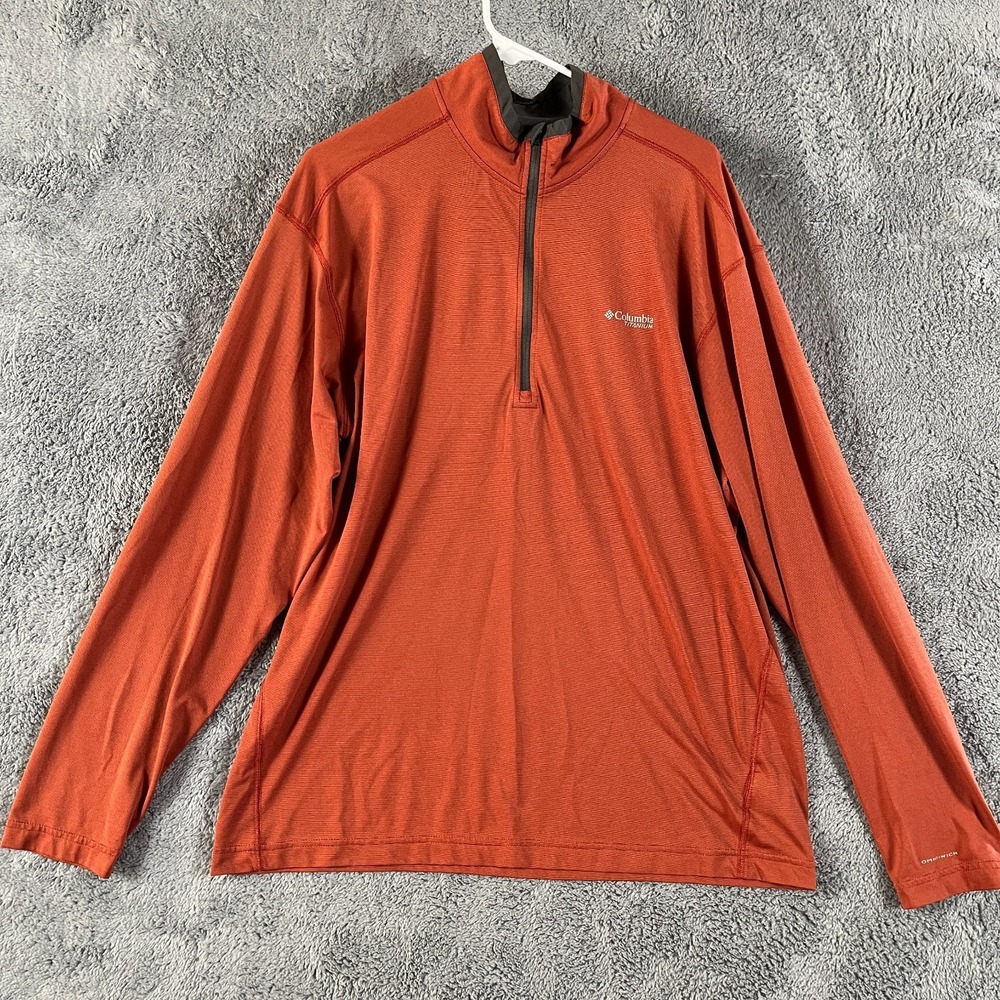 Columbia Titanium Omni-Wick 1/4 Zip Pullover Men XL Orange Long Sleeve Mock Neck
